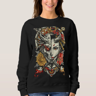 Moletom Engraçado Geisha E Demônio Flores Japonesas Cherry
