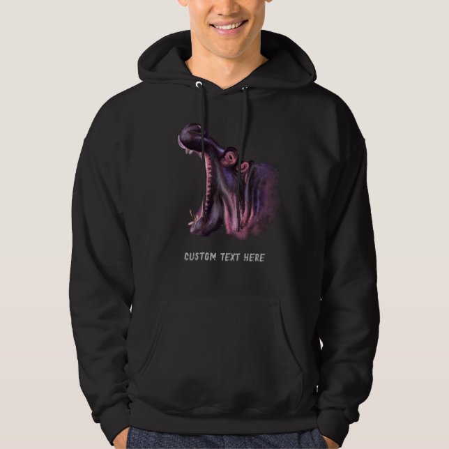 Moletom Engraçado Hoodie com Hippo e Texto Personalizado (Frente)