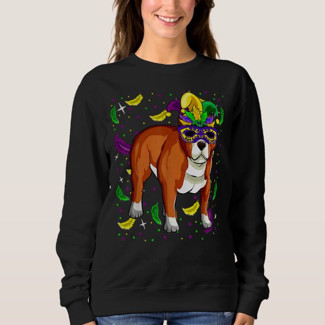 Moletom Engraçado Mardi Gras 2021 Cachorro Pitbull Com Par (Frente)