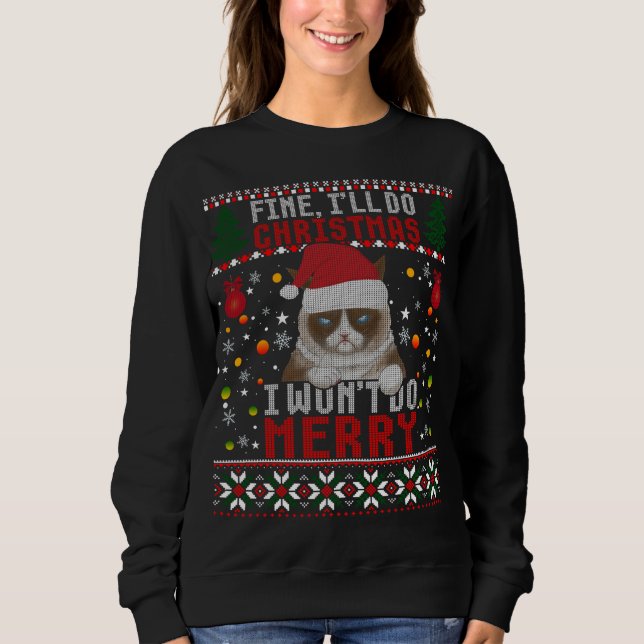 Moletom Engraçado Natal Gato Piada de Canuta Feia Xmas Swe (Frente)