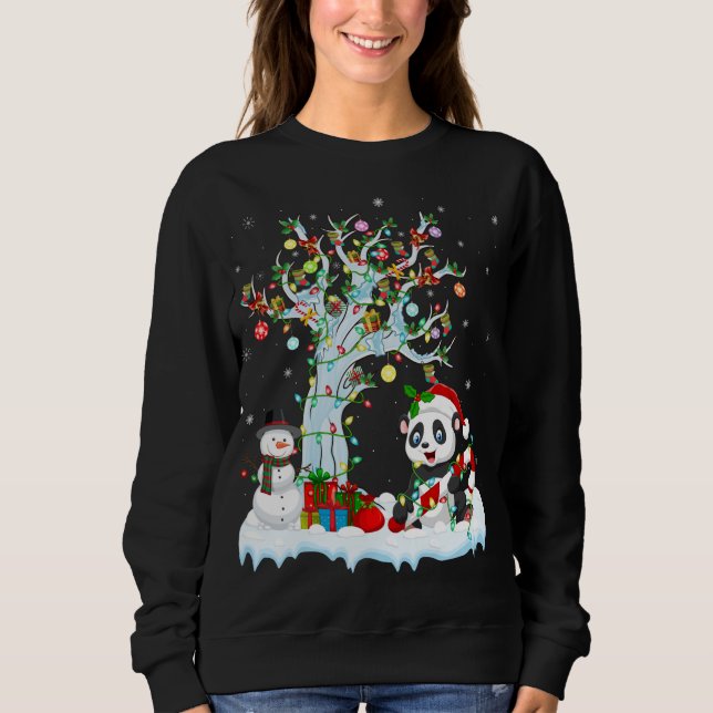 Moletom Engraçado Panda Xmas Tree Lighting Santa Hat Panda (Frente)