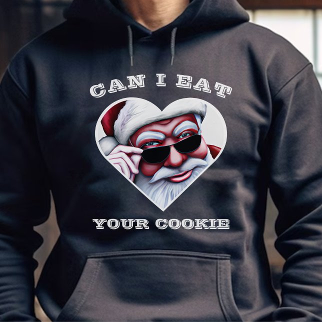 Moletom Engraçado Papai Noel Come Seu Natal De Biscoito (Naughty Funny Santa Claus Eat Your Cookie Christmas Black Hoodie)