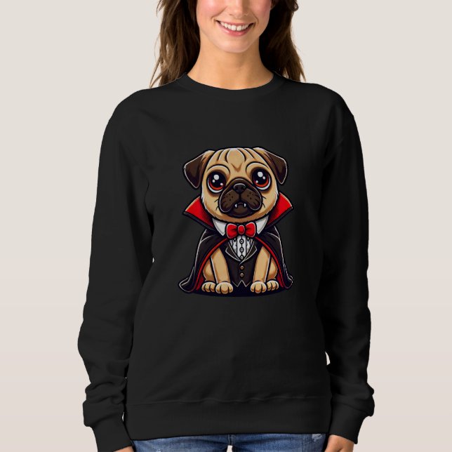 Moletom Engraçado Pug Dracula Cachorro Vampiro Halloween C (Frente)