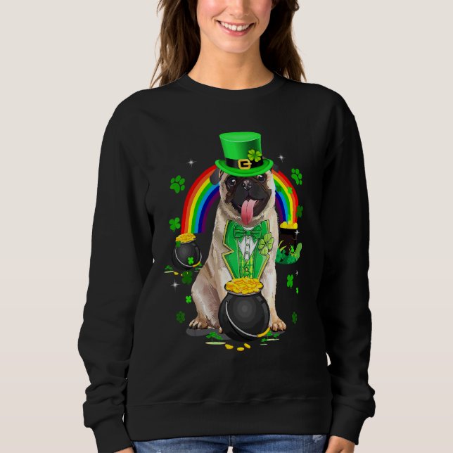 Moletom Engraçado Pug Leprechaun Shamrock Rua D de Patrick (Frente)