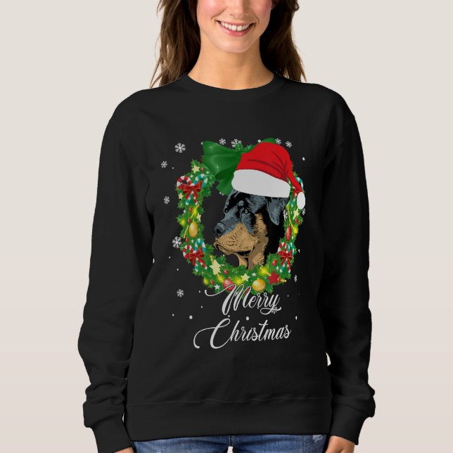 Moletom Engraçado Rottweiler Cachorro Neve Árvore de Natal (Frente)