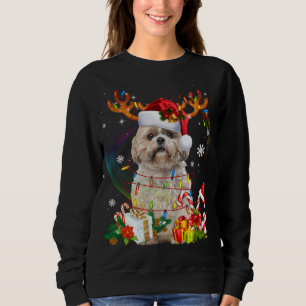 Moletom Engraçado Shih Tzu Christmas Reindeers Luzes de Na
