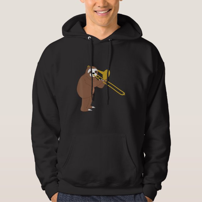 Moletom Engraçado Sloth Tocando Música de Trombone (Frente)
