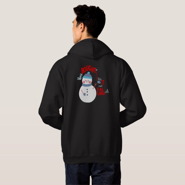 Moletom Engraçado Snowman Mitten dá o texto do Hoodie Negr (Parte Traseira Completa)