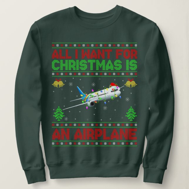 Moletom Engraçado, Só Quero Um Avião De Natal (Frente do Design)