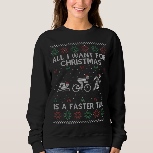 Moletom Engraçado Triathlon Ugly Christmas Sweater para Tr (Frente)