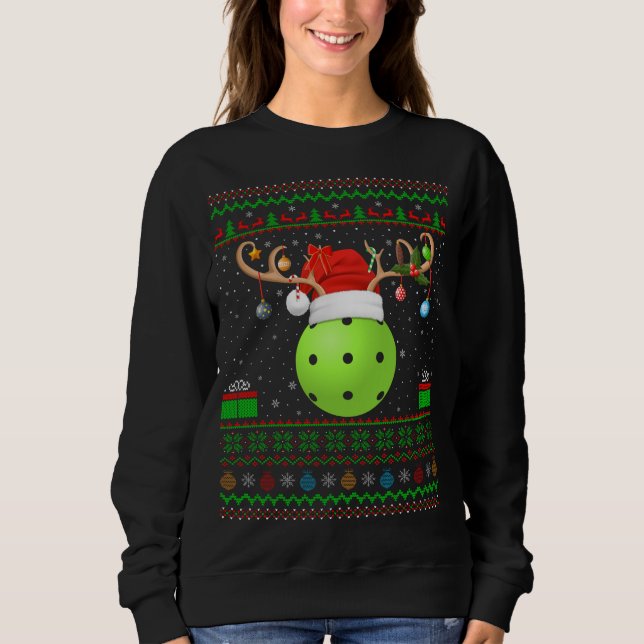 Moletom Engraçado Xmas Iluminando Santa Hat Ugly Picklebal (Frente)