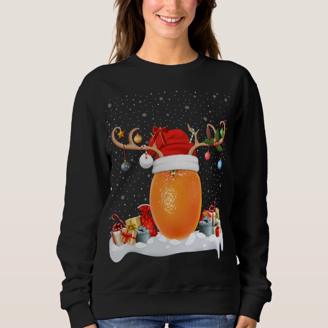 Moletom Engraçado Xmas Lighting Reindeer Santa Hat Orange  (Frente)