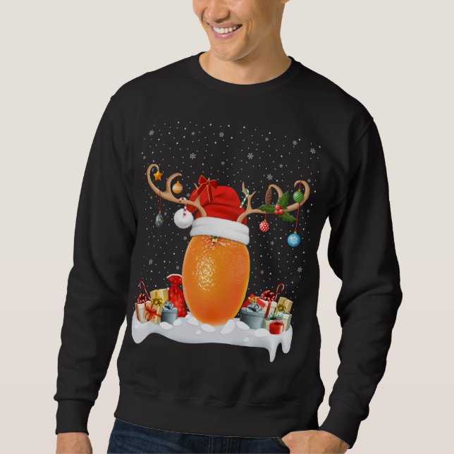 Moletom Engraçado Xmas Lighting Reindeer Santa Hat Orange  (Frente)