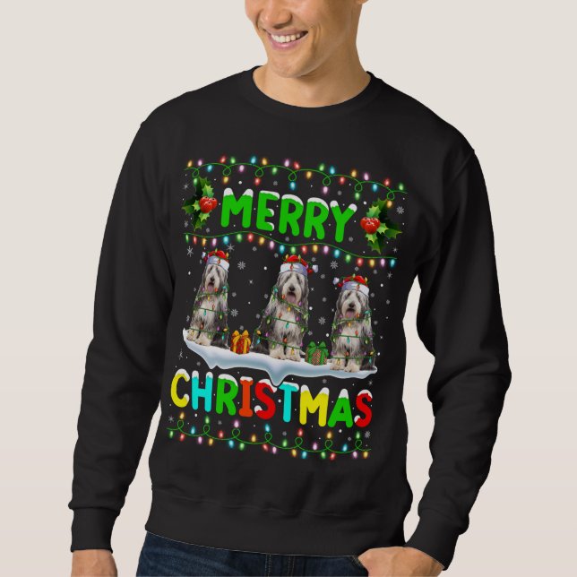 Moletom Engraçado Xmas Lighting Santa Hat Feliz Bear de Na (Frente)