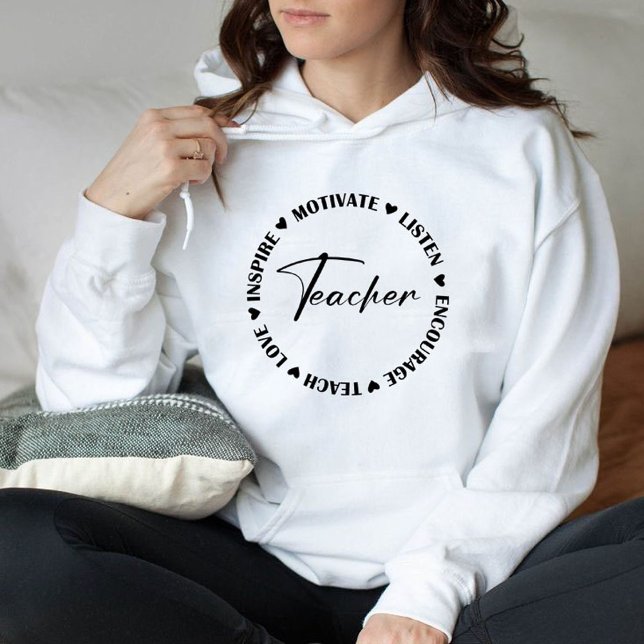 Moletom Ensinar amor inspira motivação escutar encorajar (Teach love inspire motivate listen encourage teacher hoodie,teach hoodie, teacher )