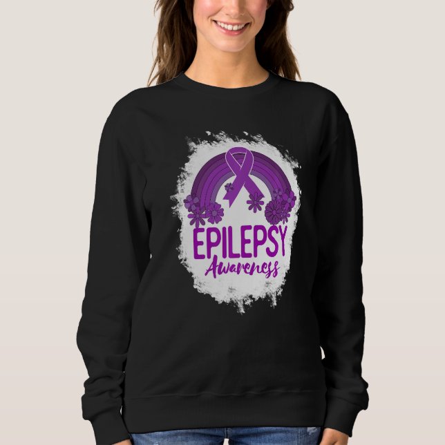 Moletom Epilepsy Awareness Bleached Rainbow Purple Ribbon  (Frente)