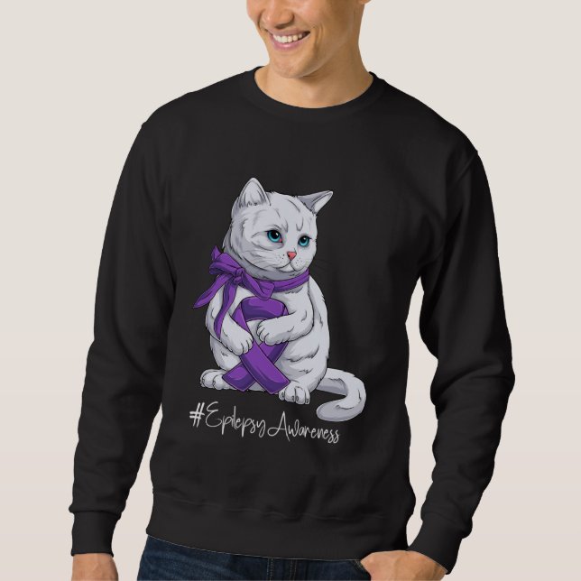 Moletom Epilepsy Awareness Month Purple Ribbon Cat (Frente)