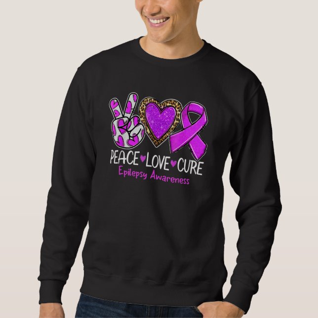 Moletom Epilepsy Awareness Peace Love Cure Purple Ribbon L (Frente)