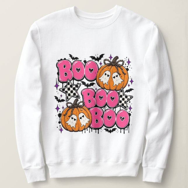 Moletom Equipe "Boo" rosa e fofa de Halloween (Frente do Design)