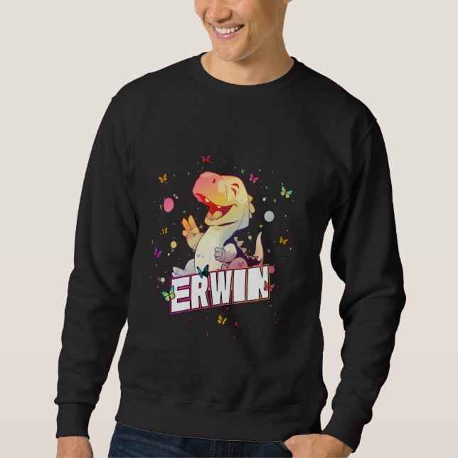 Moletom ERWIN - Nome de Menino Bonito com Dinossauro Giro (Frente)