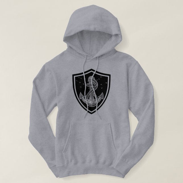 Moletom Escudo de Âncora Náutica de Pesca (Frente do Design)