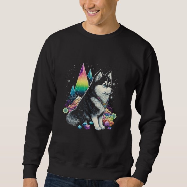 Moletom Esoteric Husky Dog Crystals Cute Illustration  1 (Frente)