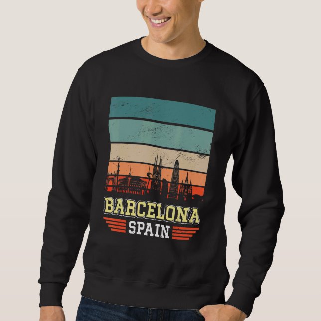 Moletom Espanha de Barcelona Retro Vintage Sunset Skyline  (Frente)