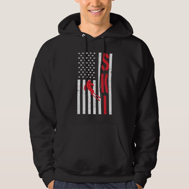 Moletom Esportes de inverno com bandeira americana de esqu (Frente)