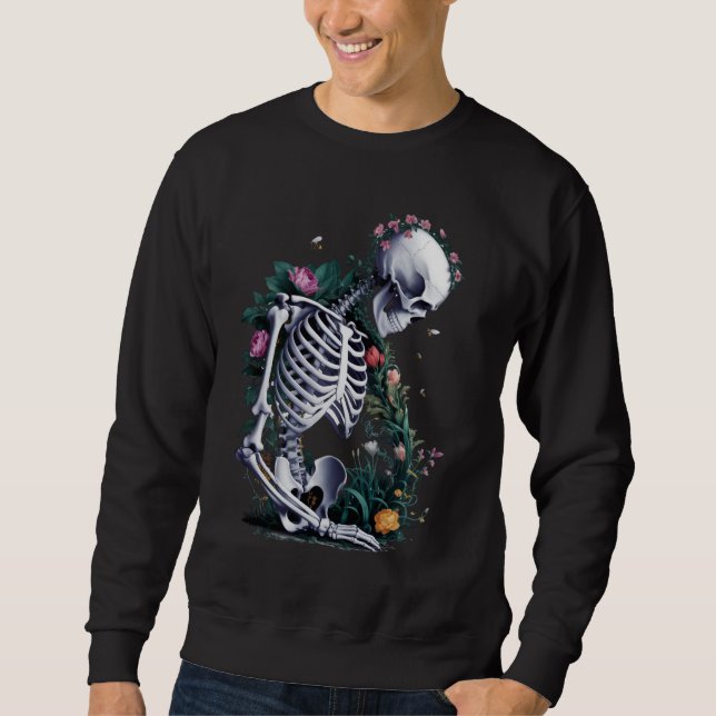 Moletom Esqueleto com Flores e Abelhas - Vida e morte (Frente)