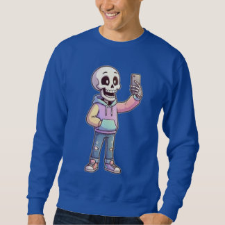 Moletom Esqueleto de desenho animado fofo tirando selfie -