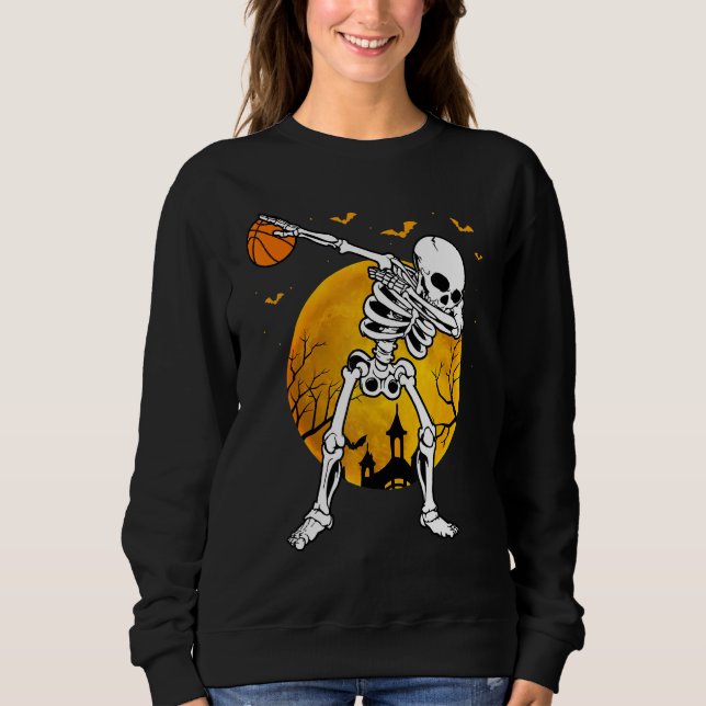Moletom Esqueleto de Halloween Dabbing Abóbora Ilustração  (Frente)