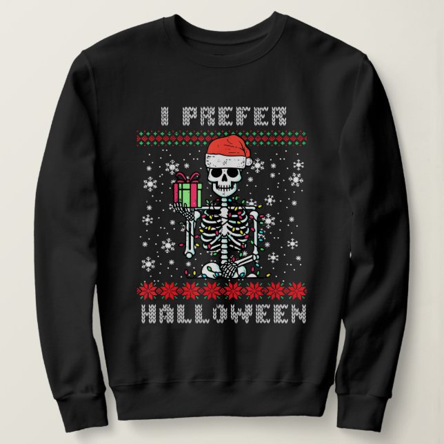 Moletom Esqueleto de Natal Eu Prefiro o Halloween Natal Fe (Frente do Design)