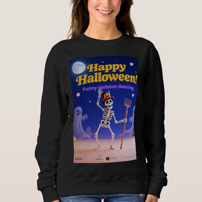 Moletom Esqueleto Engraçado Dançando com Faixa "Feliz Hall (Frente)