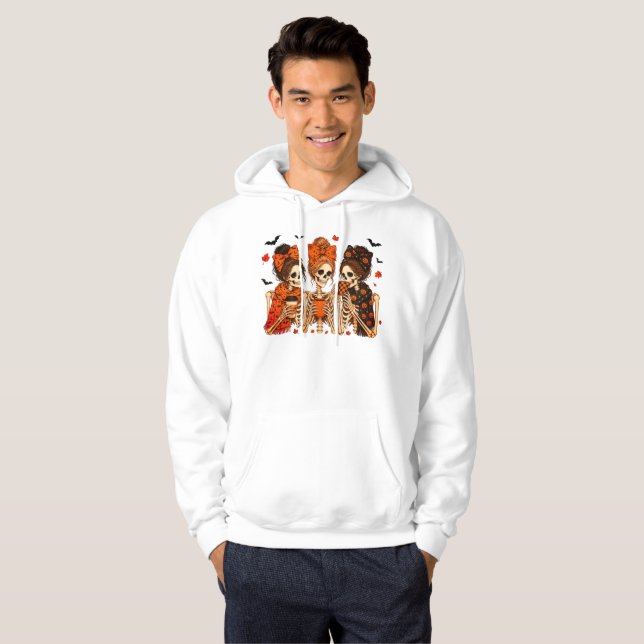 Moletom Esqueletos Assustadores Bebendo Café Outono Hallow (Frente Completa)