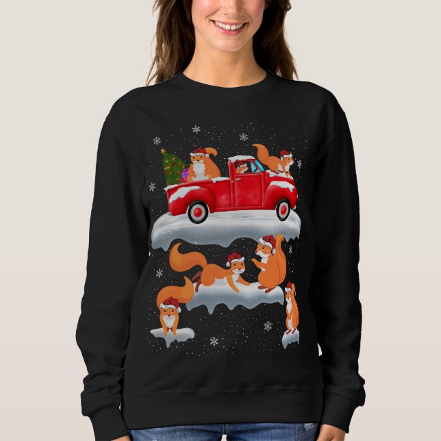 Moletom Esquilo de Trilhos Vermelhos de Árvore de Natal (Frente)