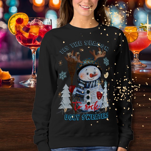 Moletom Esta é a temporada para Rock Ugly Sweatman engraça (Tis the Season to Rock Ugly Sweaters funny Snowman)
