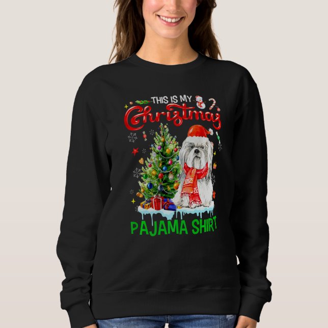 Moletom Este é o meu pijama de Natal  cachecol de Shih Tzu (Frente)