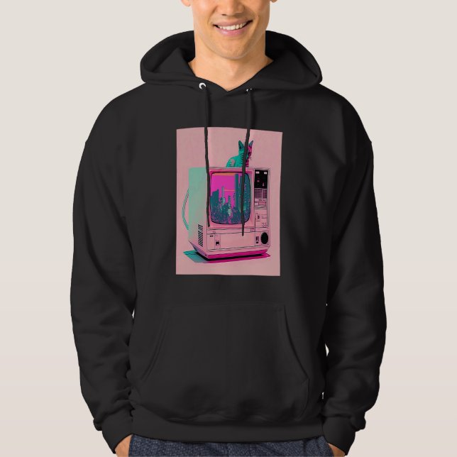 Moletom Estética Vaperwave Glitch Cat Retrowave Synthwave (Frente)