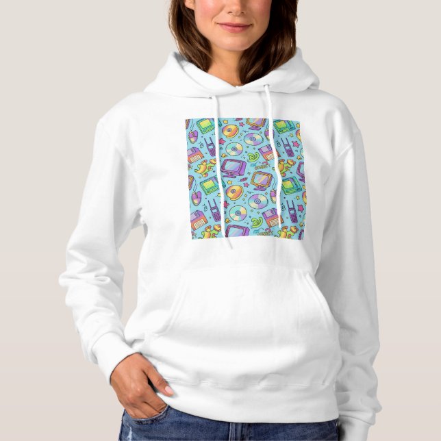 Moletom Estético com Doodle de Tecnologia Retro Y2 (Frente)