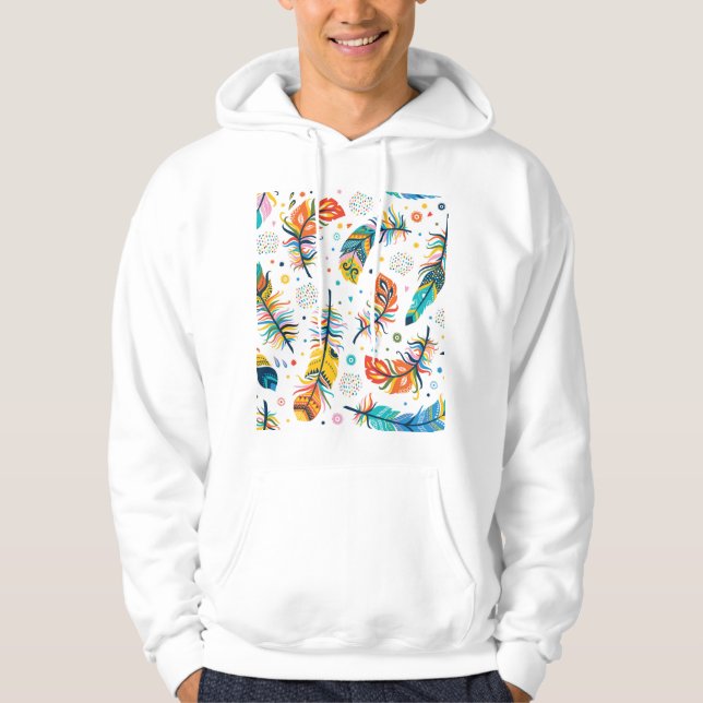 Moletom Estilo Boho, padrão de pena sem falhas. (Frente)