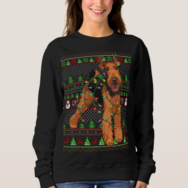 Moletom Estilo de Sweater Feio Xmas Funny Airedale Terrier (Frente)