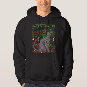 Moletom Estilo de Sweater Feio Xmas Iluminando Gato Azul R
