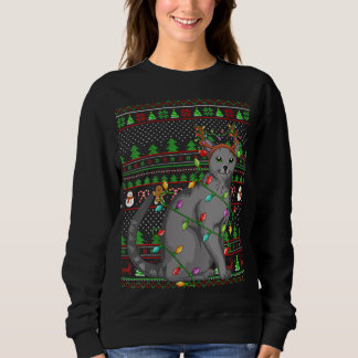 Moletom Estilo de Sweater Feio Xmas Iluminando Gato Azul R
