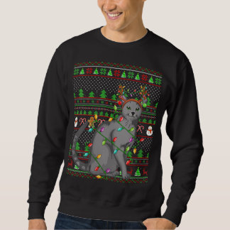 Moletom Estilo de Sweater Feio Xmas Iluminando Gato Azul R