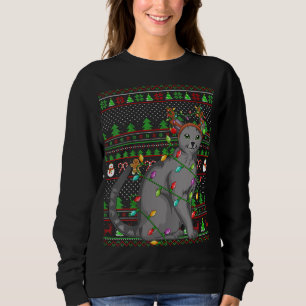 Moletom Estilo de Sweater Feio Xmas Iluminando Gato Azul R