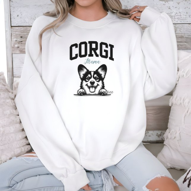 Moletom Estilo de Varsity do College Script Corgi Mama (Criador carregado)