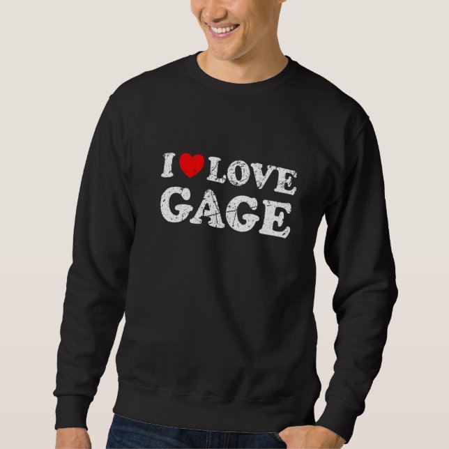 Moletom Estilo Grunge Angustiado Desgastado Eu Amo Gage   (Frente)