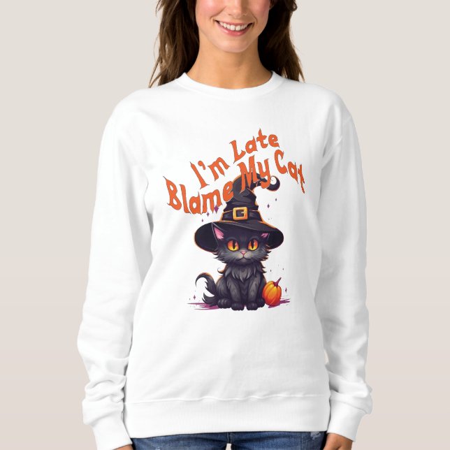 Moletom Estou Atrasado Com A Culpa Do Meu Gato, Engraçado, (Frente)