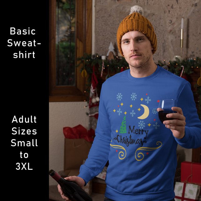 Moletom Estrelas, Lua, Flocos de Neve e Feliz Natal (Stars, Moon, Snowflakes, and Merry Christmas Sweatshirt)