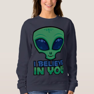 Moletom Eu Acredito Em Você Amigável Alien Desenho Animado